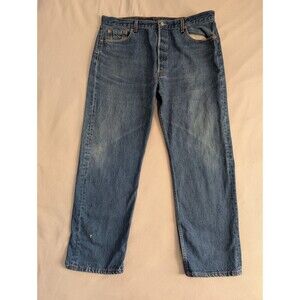 1998 Vintage 90's Levis Jeans Mens 40x30 Blue 501 Straight Light Wash Button Fly
